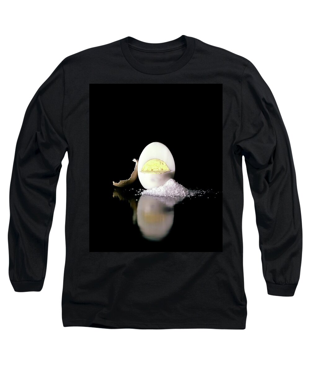 Studio Shot Long Sleeve T-Shirt featuring the photograph A Hard Boiled Egg by Fotiades