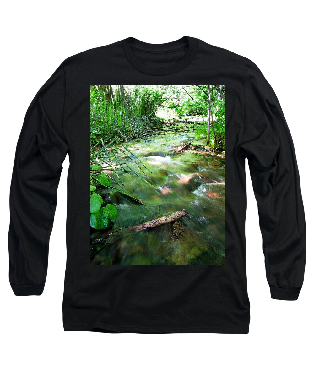 Flowing River Long Sleeve T-Shirt featuring the photograph A River Runs Through by Lisa Chorny