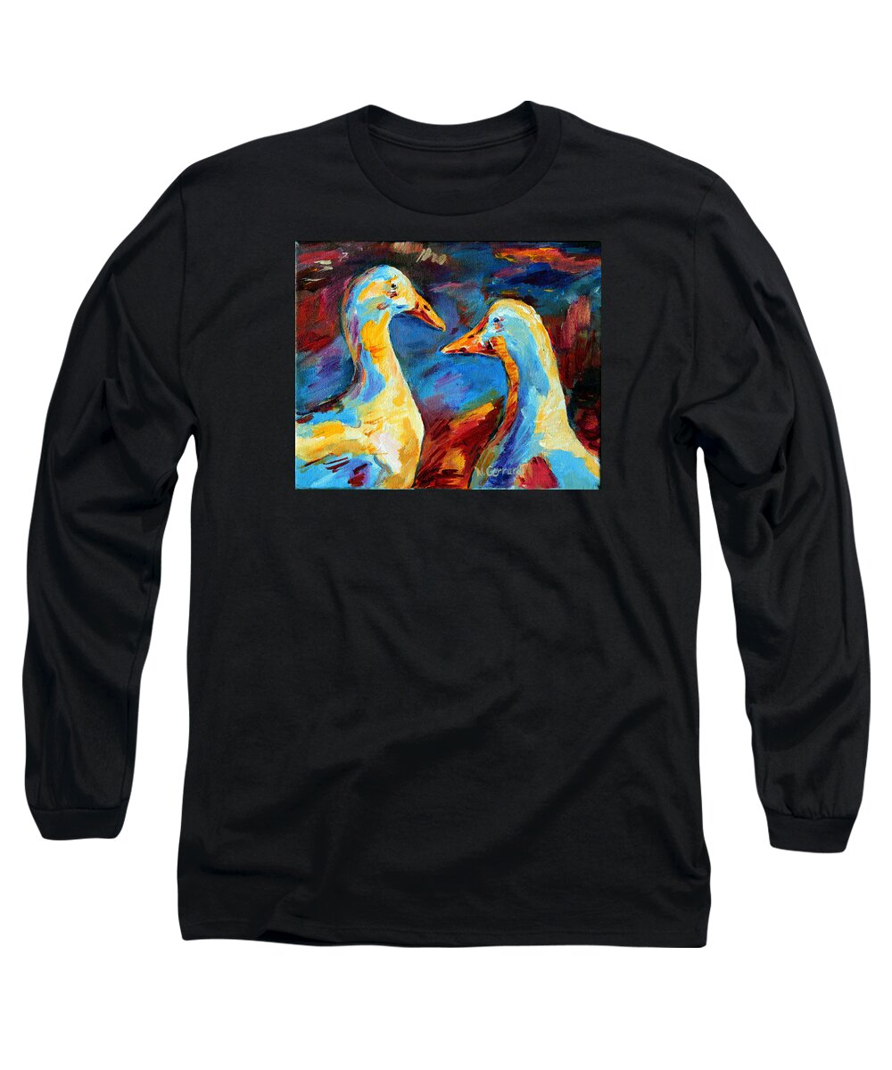 2 Canada Geese Long Sleeve T-Shirt featuring the painting A Stormy Night by Naomi Gerrard