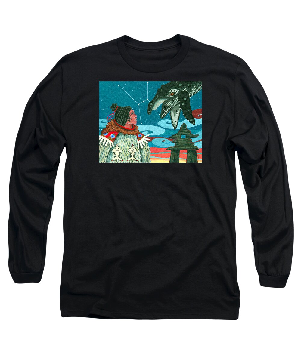 America Long Sleeve T-Shirt featuring the painting A Study for Whale Dreamer by Chholing Taha