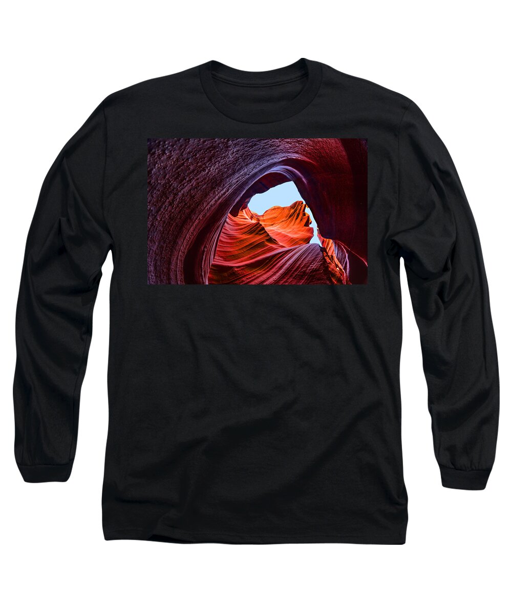 Antelope Canyon Long Sleeve T-Shirt featuring the photograph A Wave of Sandstone by Jason Chu