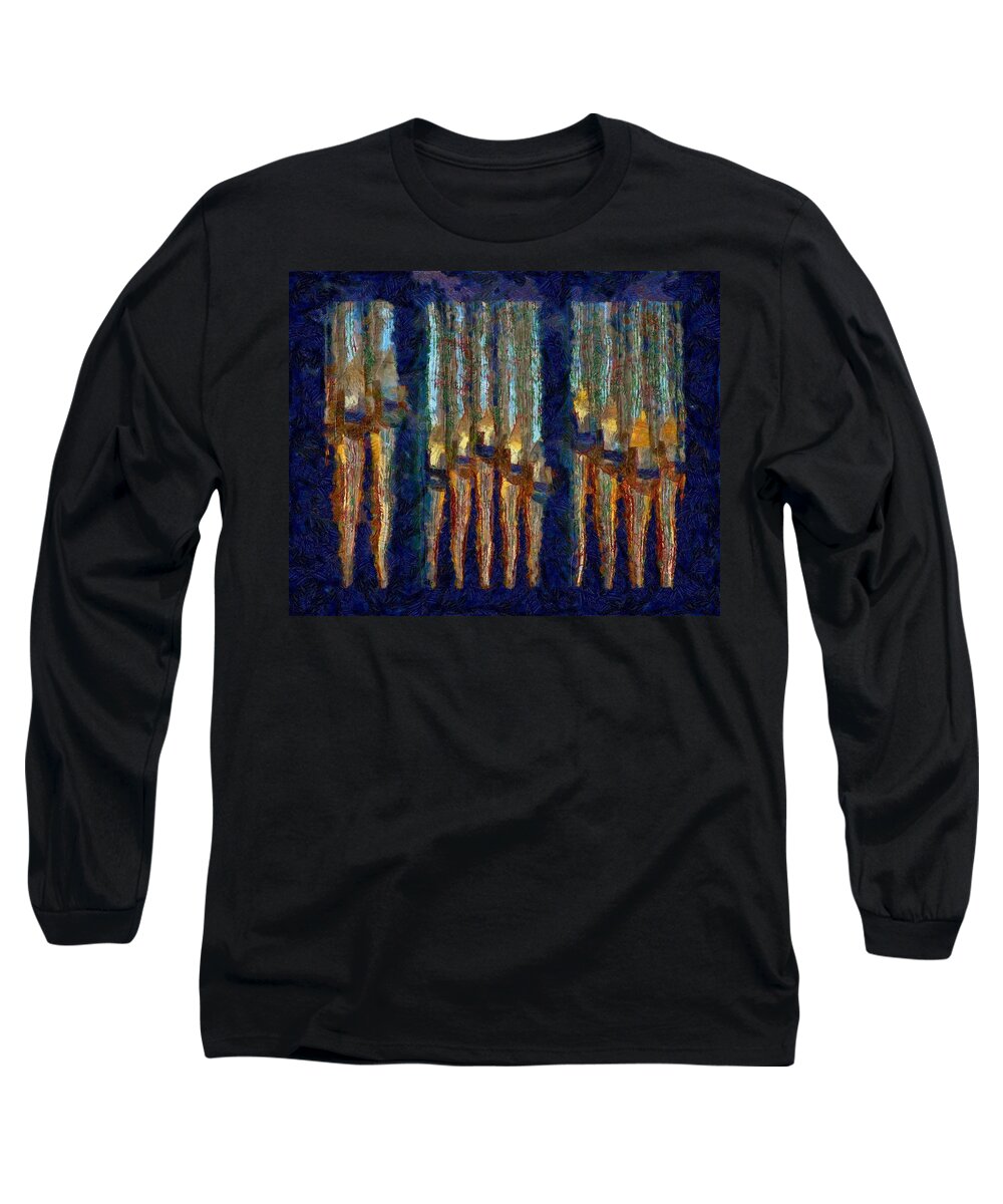 Organ Long Sleeve T-Shirt featuring the photograph Abstract blue and gold organ pipes by Jenny Setchell