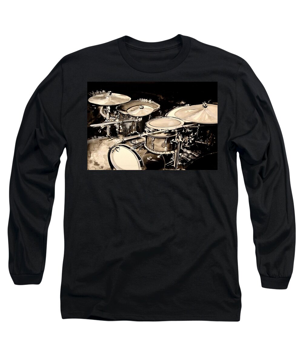 Drums Long Sleeve T-Shirt featuring the painting Abstract Drum Set by J Vincent Scarpace