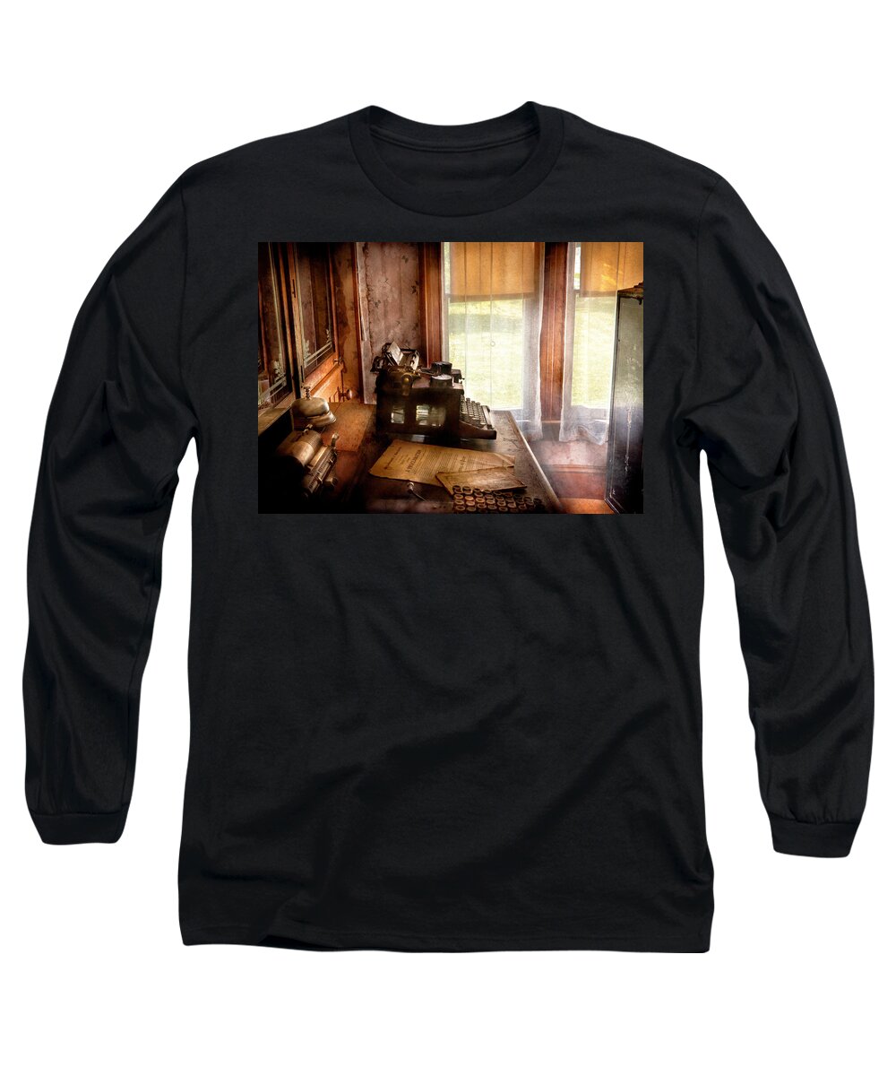 Hdr Long Sleeve T-Shirt featuring the photograph Accountant - My little office by Mike Savad