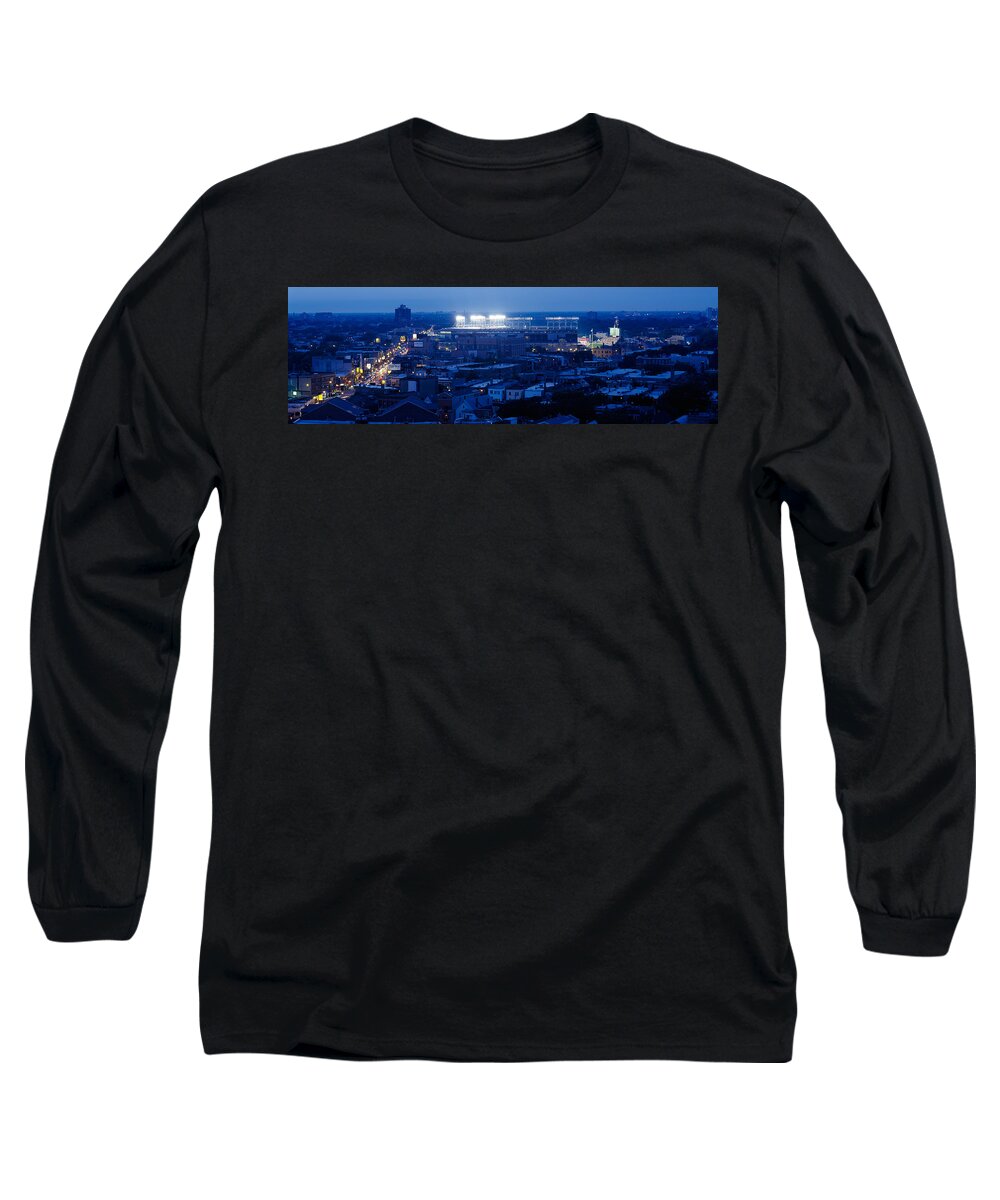 Photography Long Sleeve T-Shirt featuring the photograph Aerial View Of A City, Wrigley Field by Panoramic Images