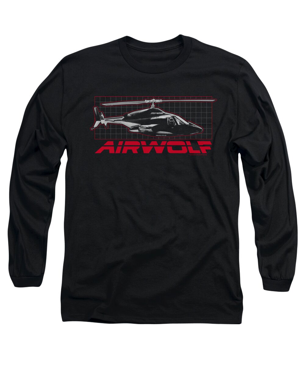 Airwolf Long Sleeve T-Shirt featuring the digital art Airwolf - Grid by Brand A