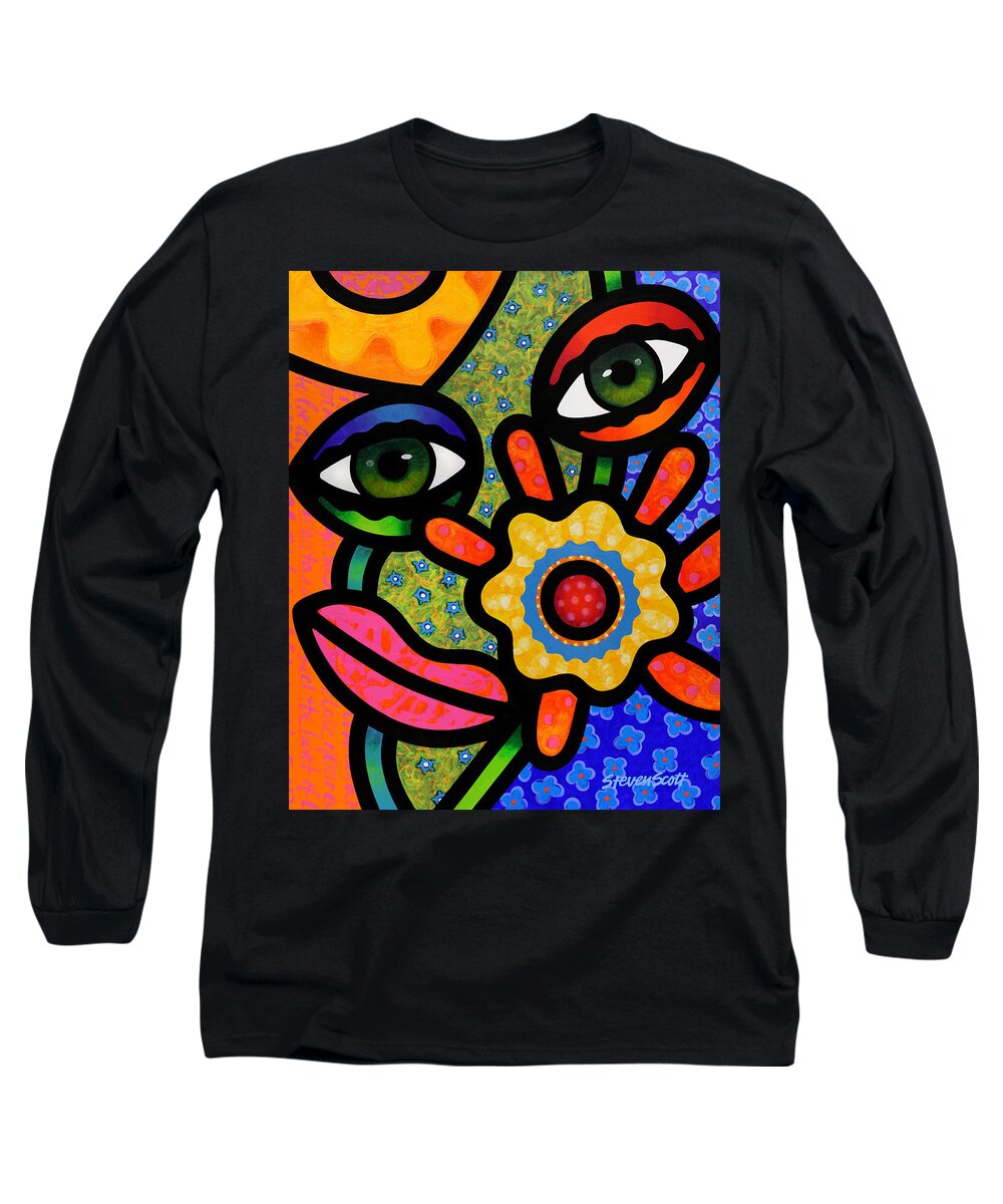 Abstract Long Sleeve T-Shirt featuring the painting An Eye on Spring by Steven Scott