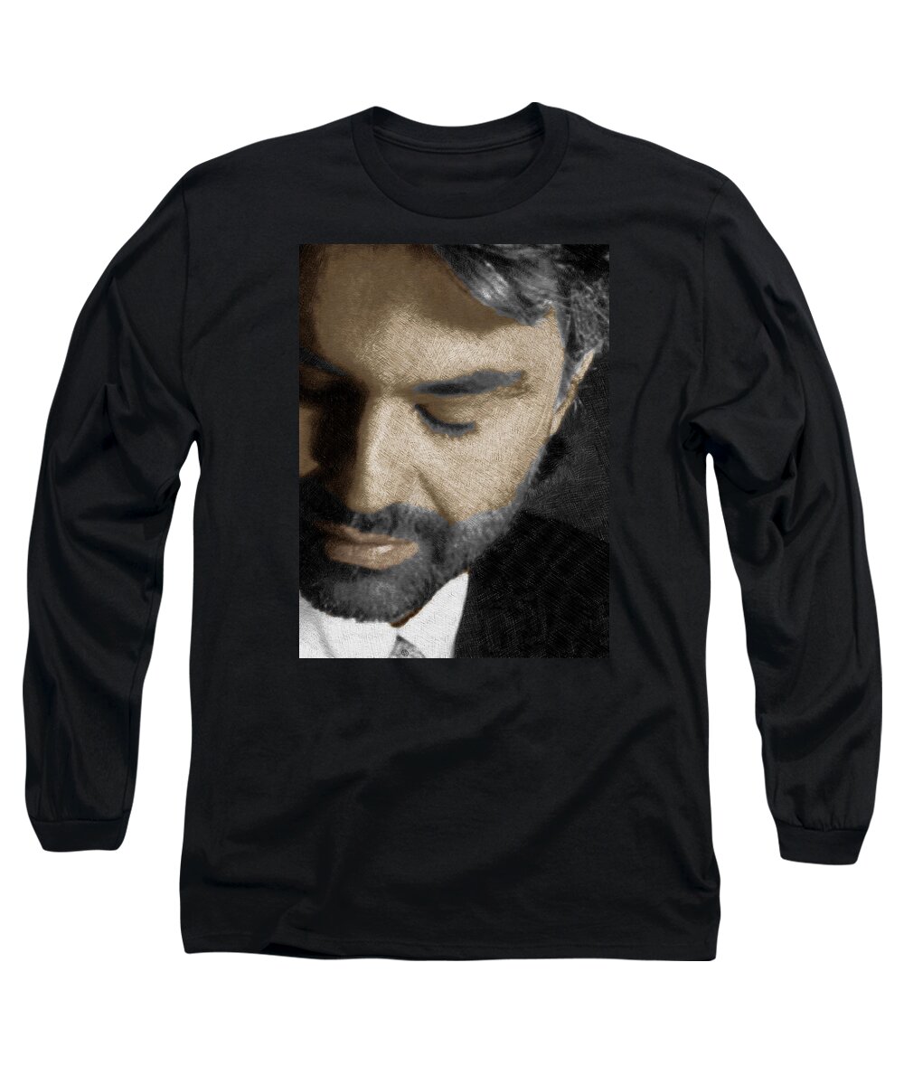 Andrea Bocelli Long Sleeve T-Shirt featuring the painting Andrea Bocelli And Vertical by Tony Rubino