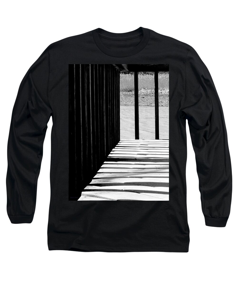 Shadow Long Sleeve T-Shirt featuring the photograph Angles and Shadows - Black and White by Shawna Rowe