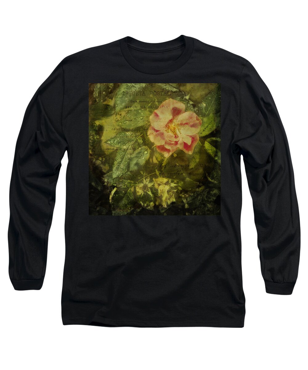 Rain Long Sleeve T-Shirt featuring the photograph Vintage Rose and Raindrops by Marianne Campolongo