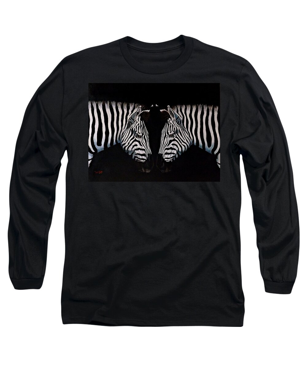 Zebra Long Sleeve T-Shirt featuring the painting Are You One of Those Stripey Things Too by Barry BLAKE