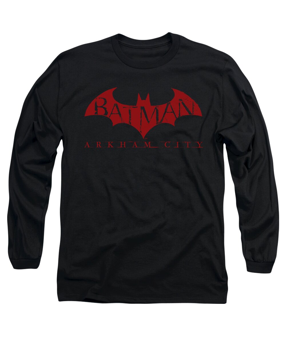 Arkham City Long Sleeve T-Shirt featuring the digital art Arkham City - Red Bat by Brand A