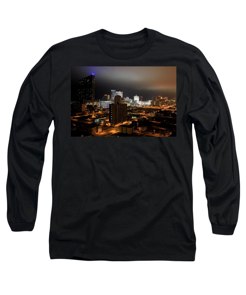 Ac Long Sleeve T-Shirt featuring the photograph Atlantic City at Night by Deborah Crew-Johnson