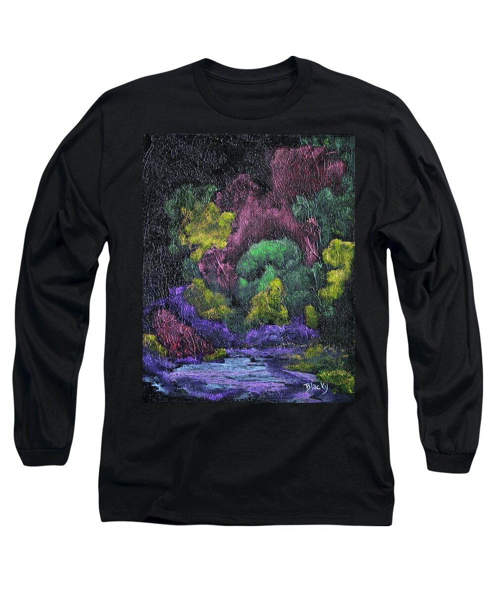 Vibrant Abstract Long Sleeve T-Shirt featuring the painting Aurora Reflection by Donna Blackhall