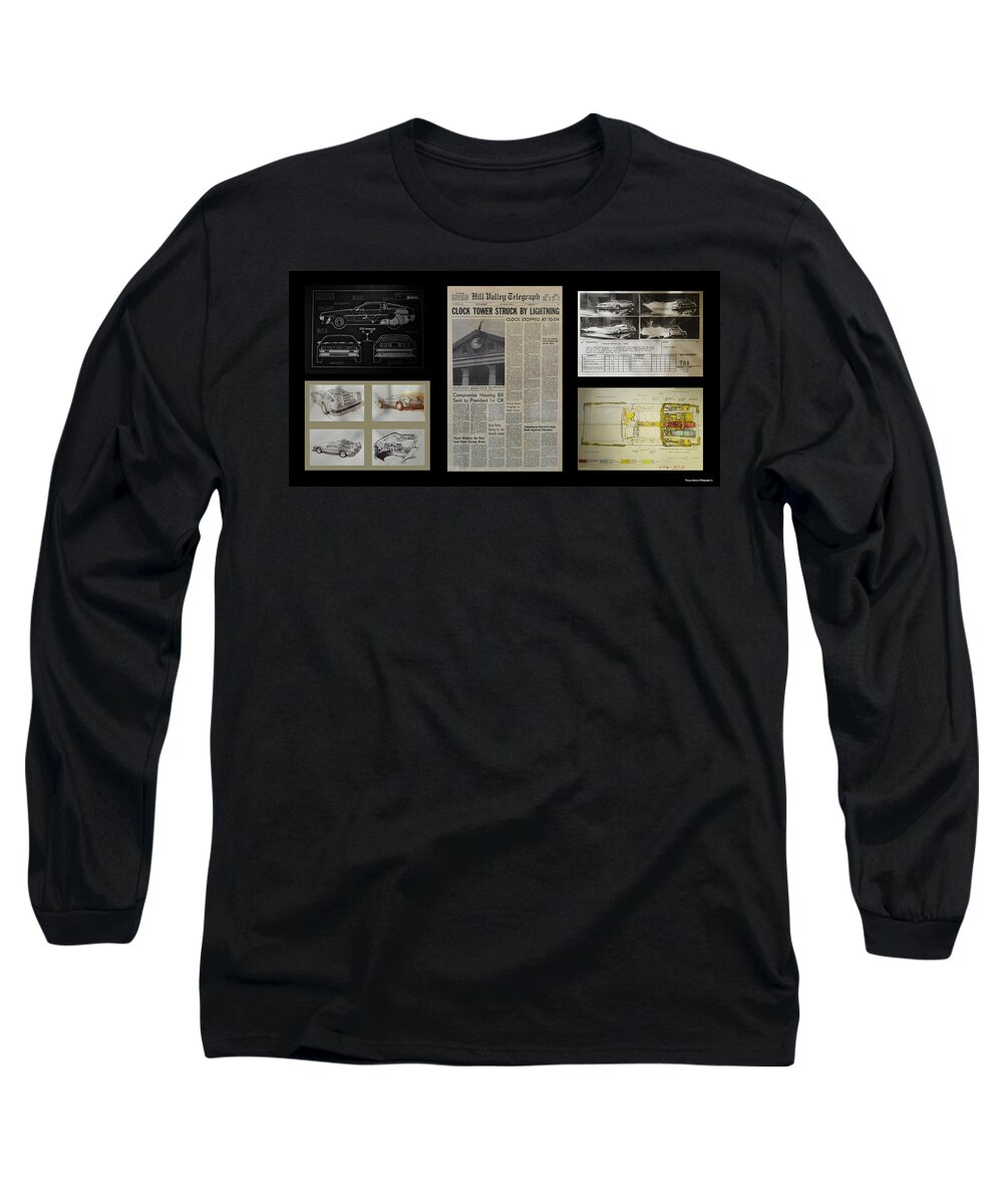 Back To The Future Long Sleeve T-Shirt featuring the photograph Back to the Future DeLorean Collage by Tommy Anderson