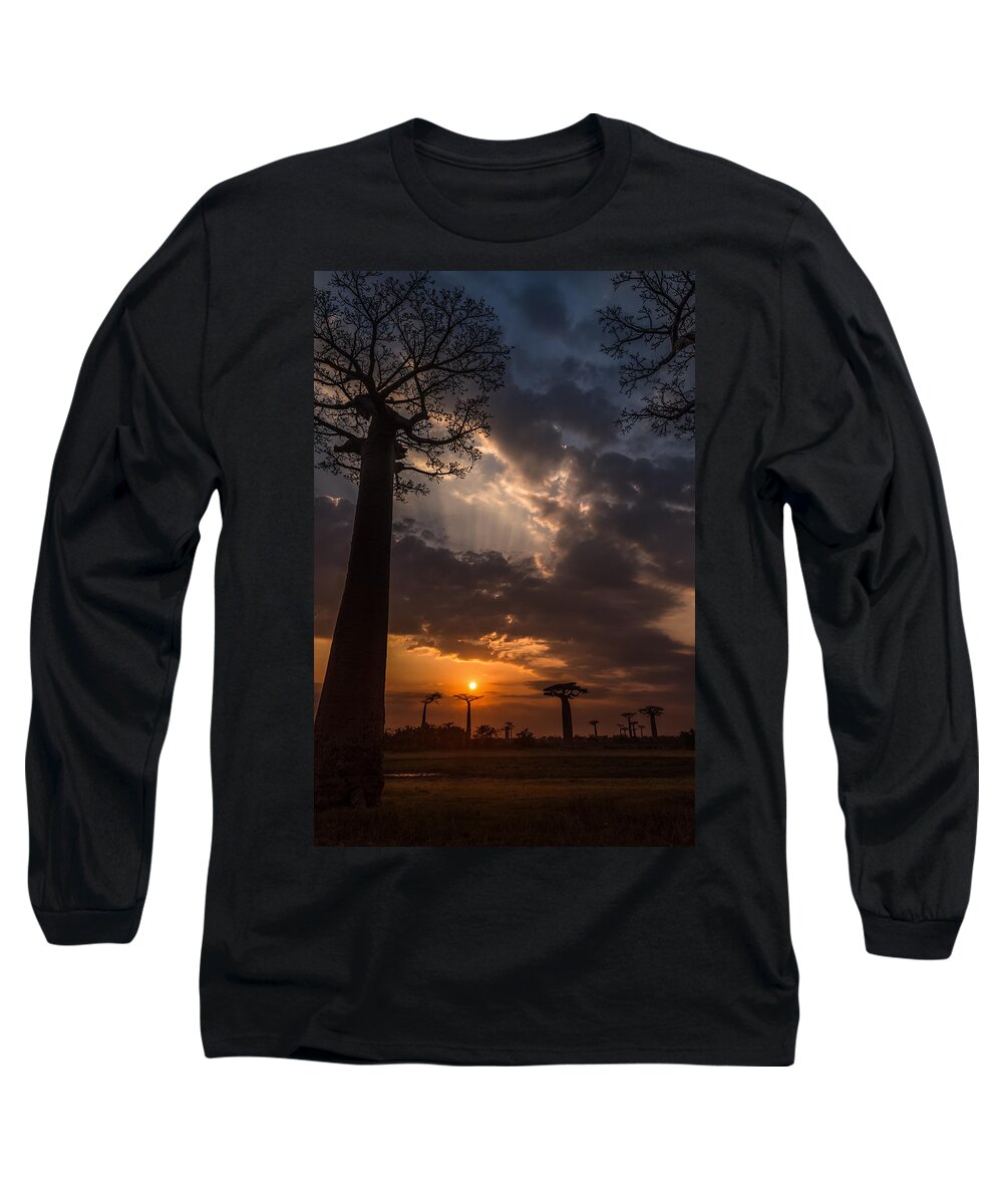 Baobab Long Sleeve T-Shirt featuring the photograph Baobab Sunrays by Linda Villers