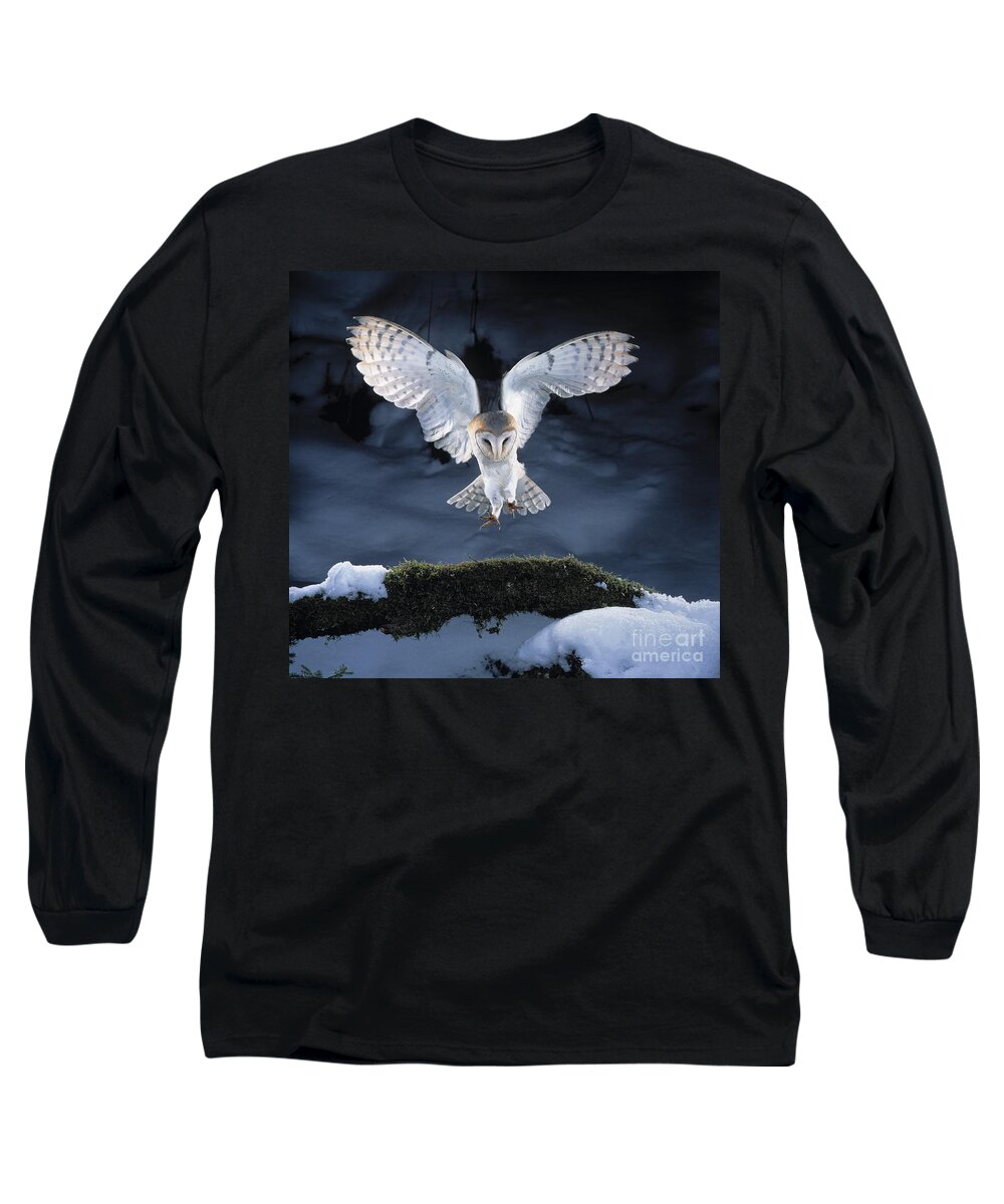 Bird Long Sleeve T-Shirt featuring the photograph Barn Owl Landing by Manfred Danegger