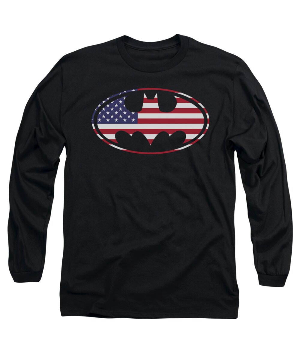 Batman Long Sleeve T-Shirt featuring the digital art Batman - American Flag Oval by Brand A