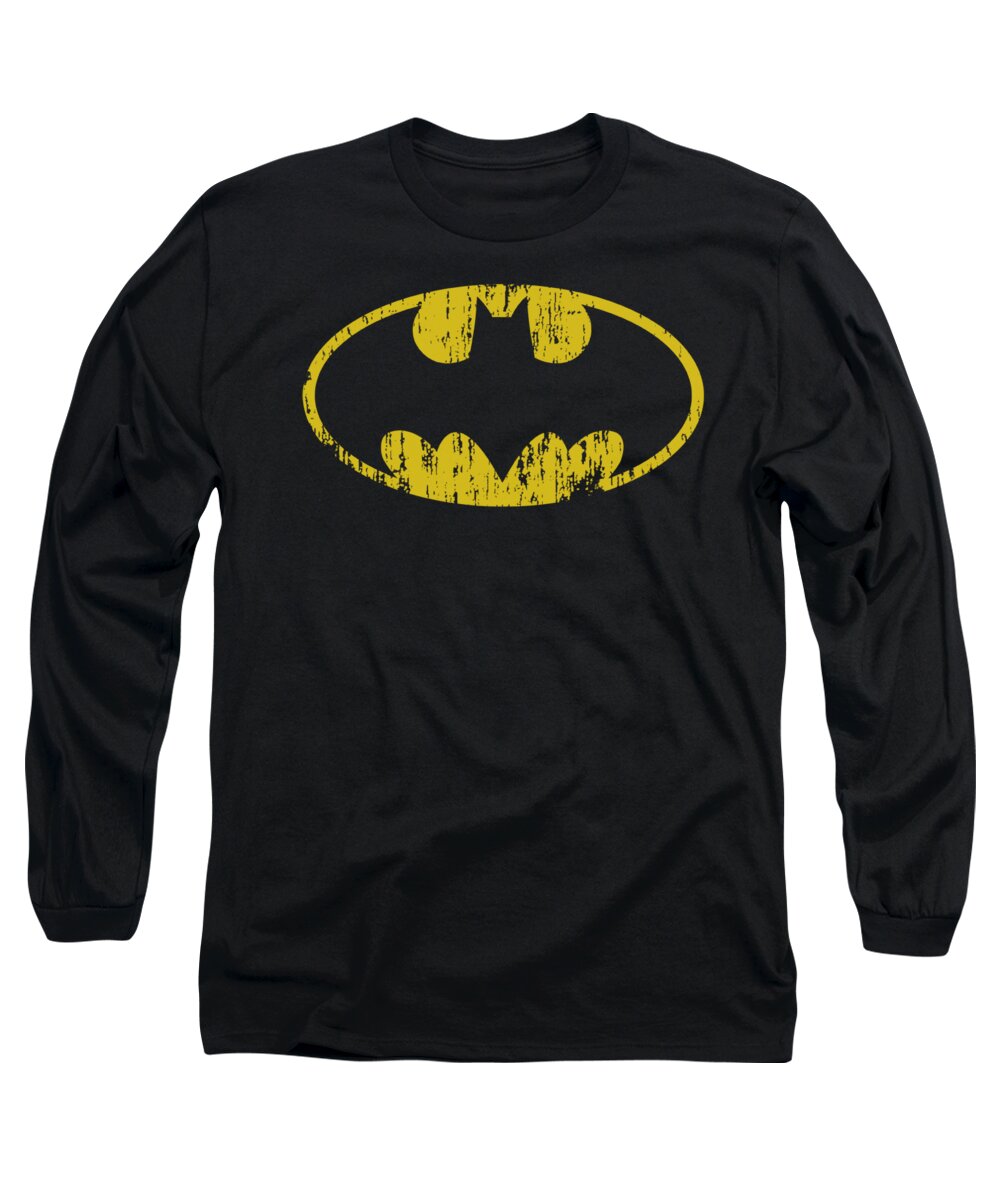 Batman Long Sleeve T-Shirt featuring the digital art Batman - Classic Logo Distressed by Brand A