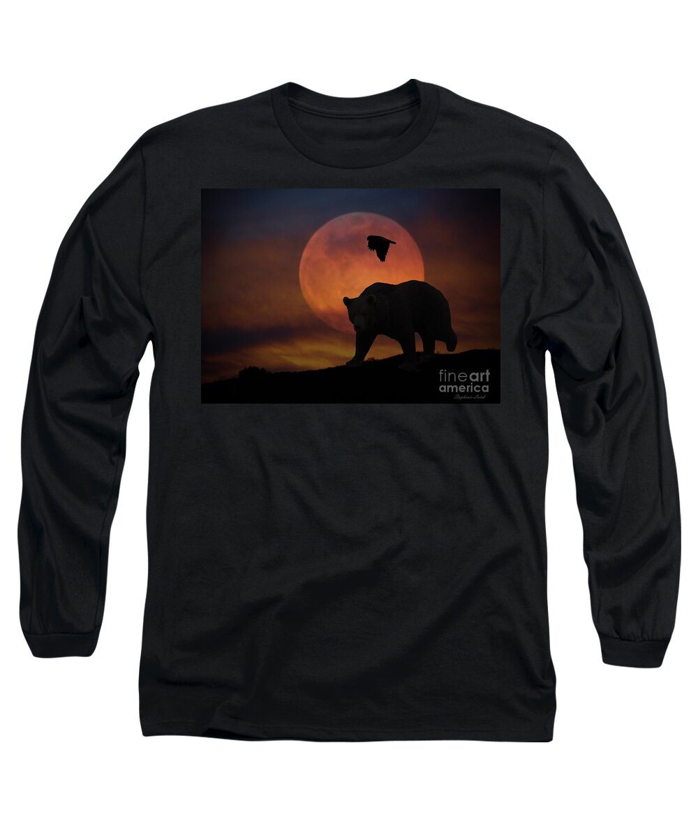 Native American Long Sleeve T-Shirt featuring the photograph Bear and Moon by Stephanie Laird