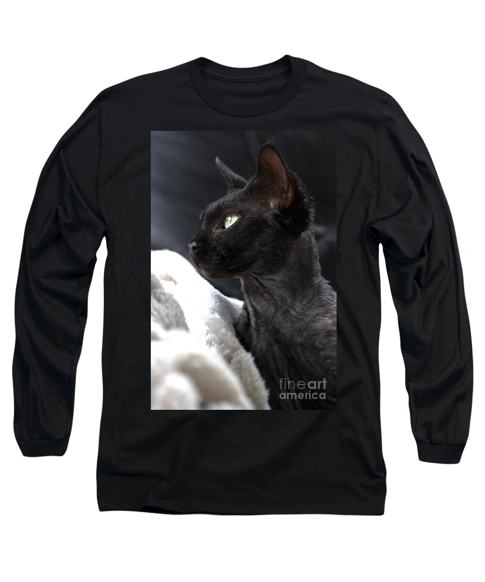 Joy Watson Long Sleeve T-Shirt featuring the photograph Beauty of the Rex Cat by Joy Watson