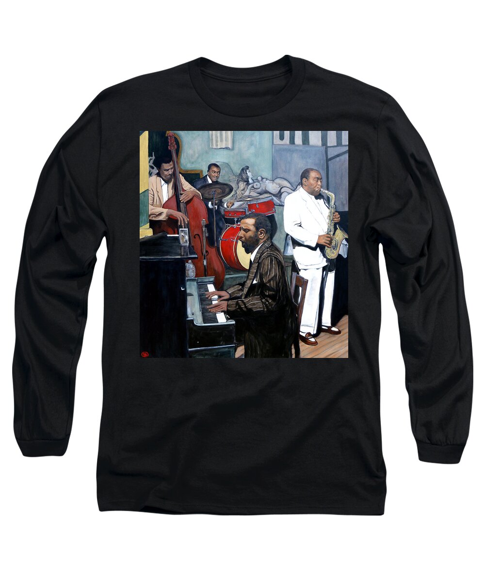 Musicans Long Sleeve T-Shirt featuring the painting BeBop 'Til You Drop by Tom Roderick