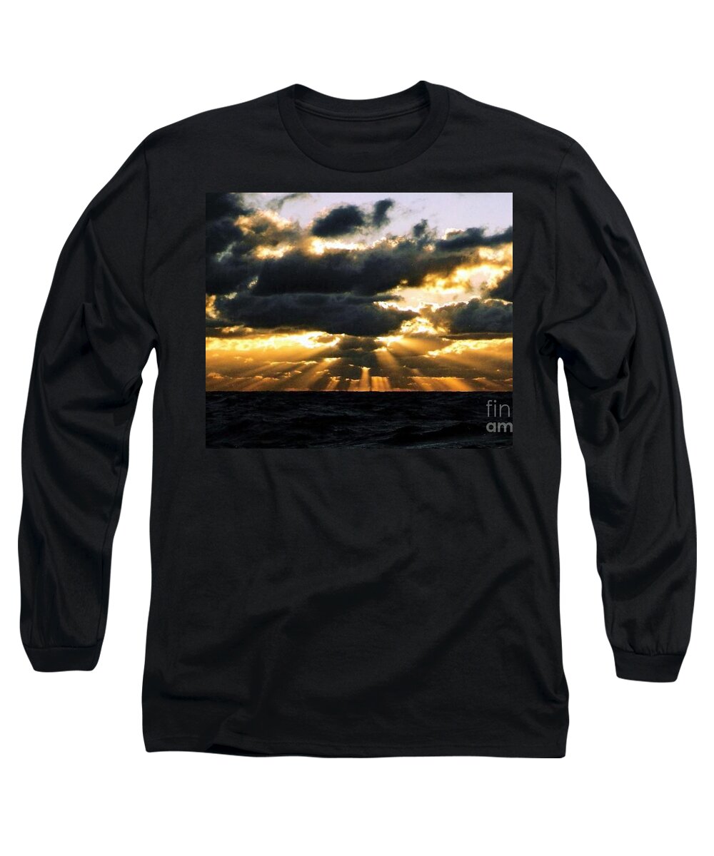 Louisiana Long Sleeve T-Shirt featuring the photograph Crepuscular Biblical Rays At Dusk In The Gulf Of Mexico Louisiana by Michael Hoard