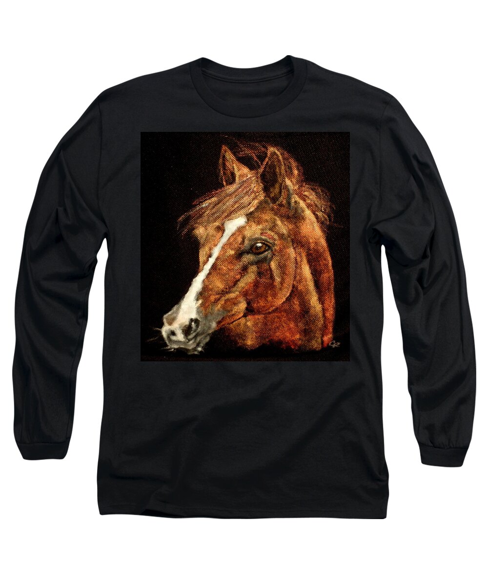 Red Thoroughbred Close Up Long Sleeve T-Shirt featuring the painting Big Red by Carol Russell