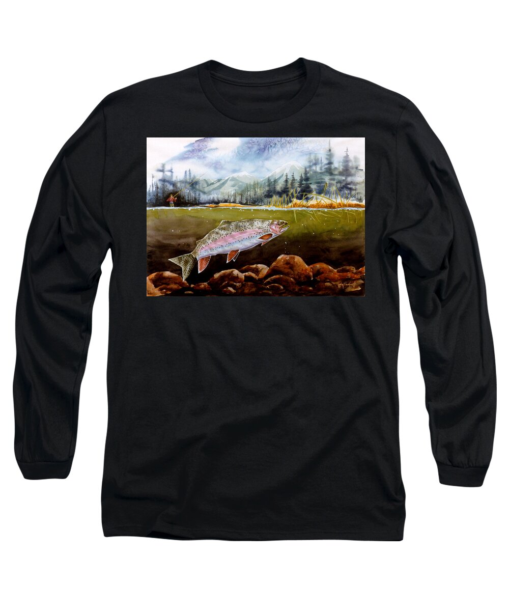 Rainbow Trout Long Sleeve T-Shirt featuring the painting Big Thompson Trout by Craig Burgwardt
