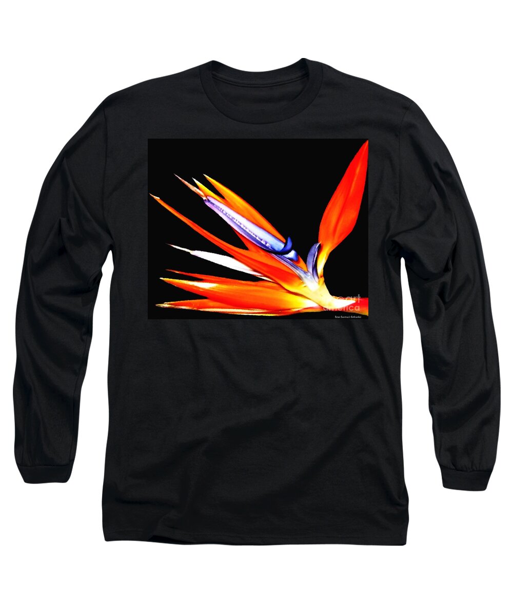  Long Sleeve T-Shirt featuring the photograph Bird of Paradise Flower with Oil Painting Effect by Rose Santuci-Sofranko