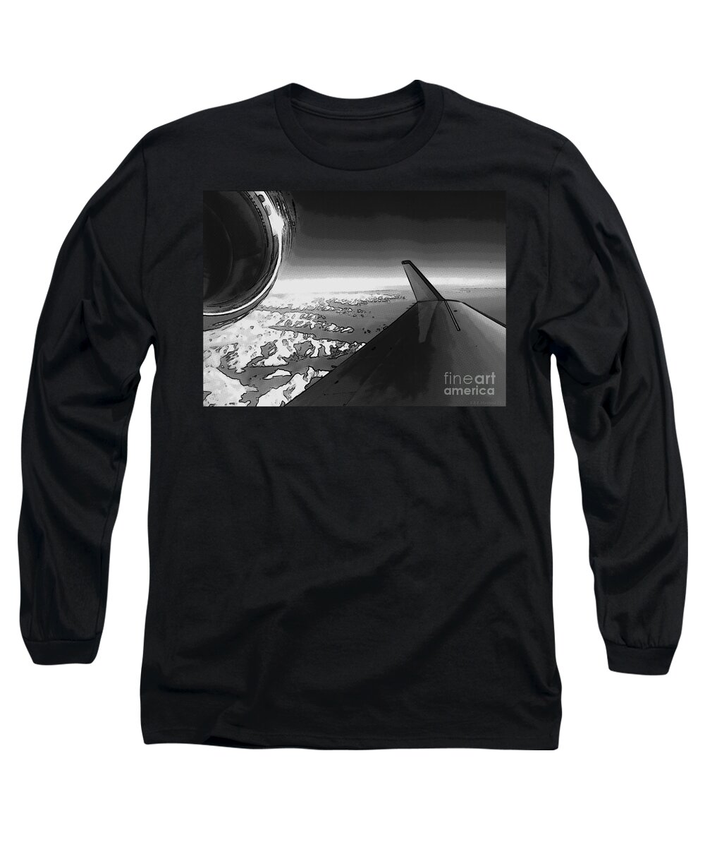 Jet Long Sleeve T-Shirt featuring the photograph Jet Pop Art Plane Black and White by Vintage Collectables
