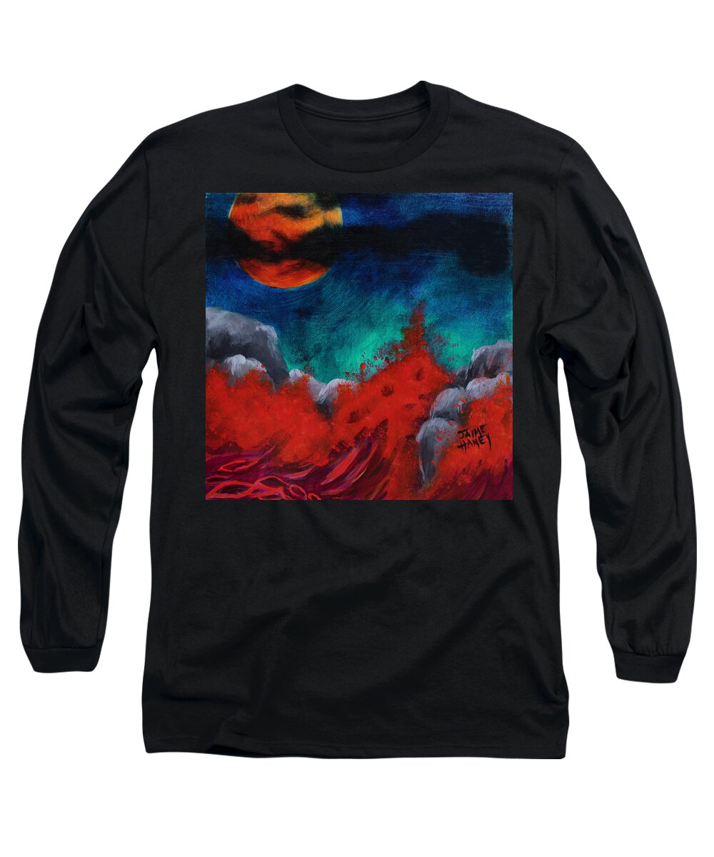 Blood Moon Long Sleeve T-Shirt featuring the painting Blood Moon by Jaime Haney