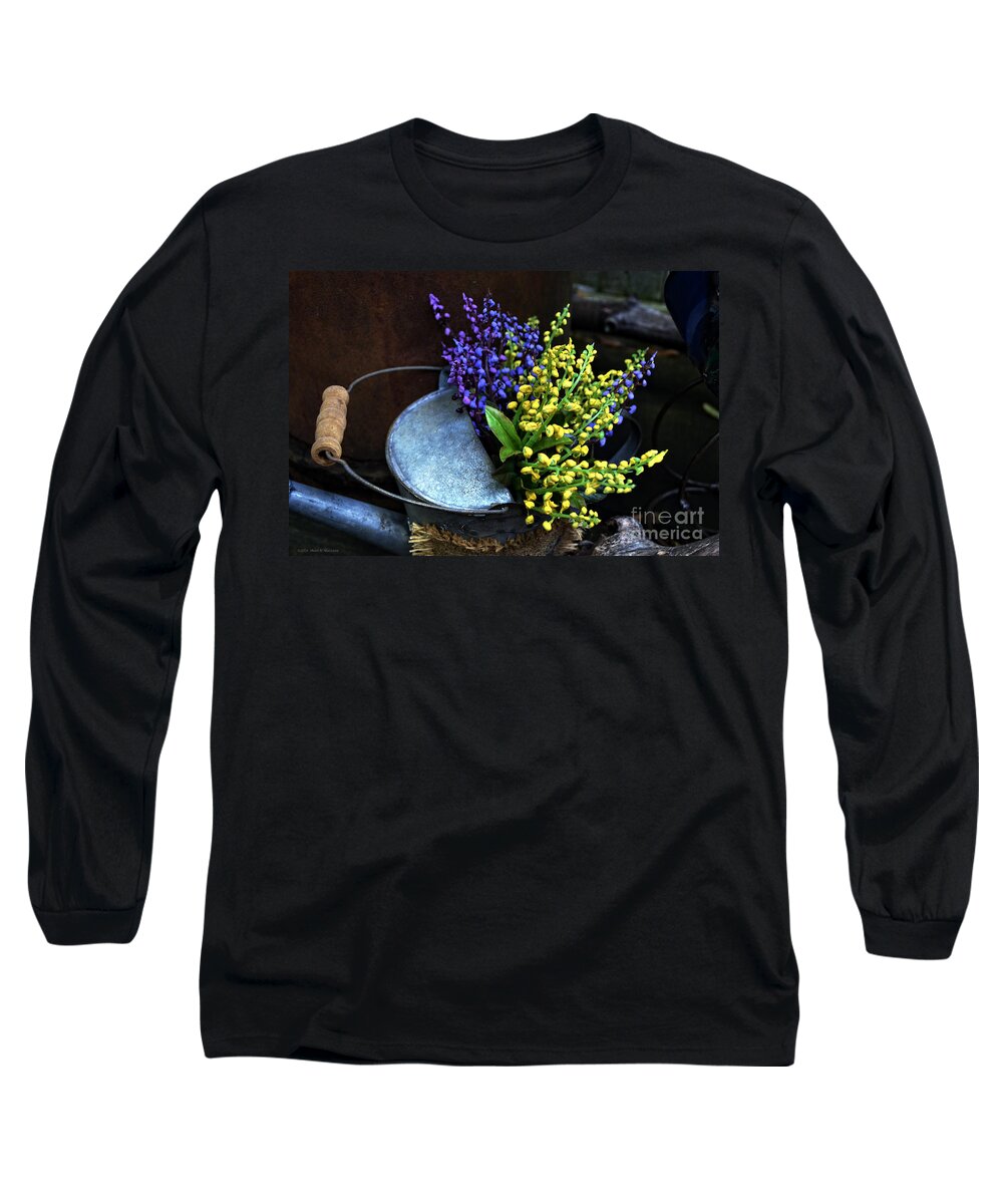 Blue And Yellow Flowers Long Sleeve T-Shirt featuring the photograph Blue and Yellow Flowers by Mary Machare