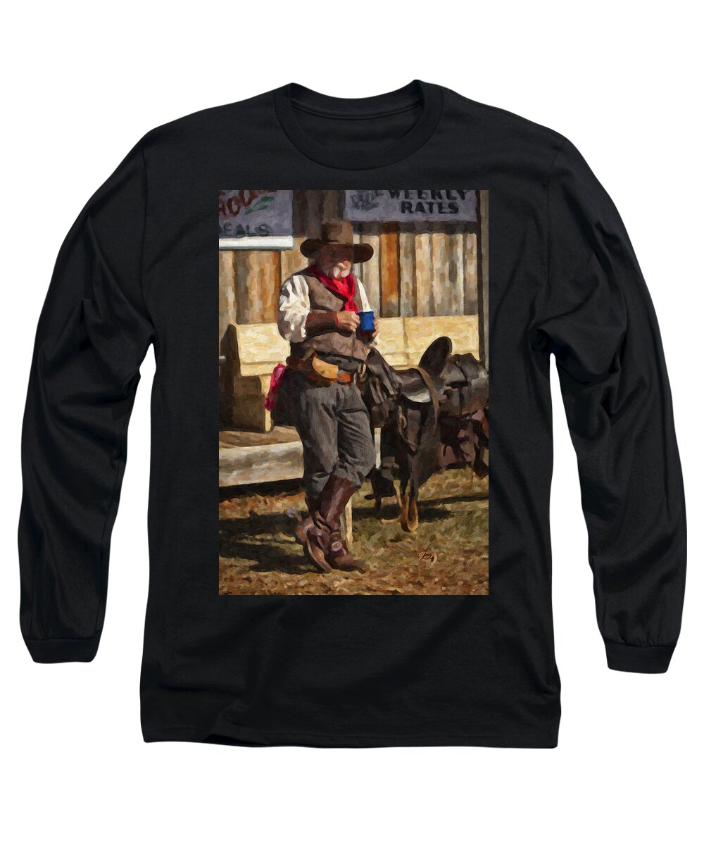 Cowboy Long Sleeve T-Shirt featuring the digital art Blue Cup by Jack Milchanowski