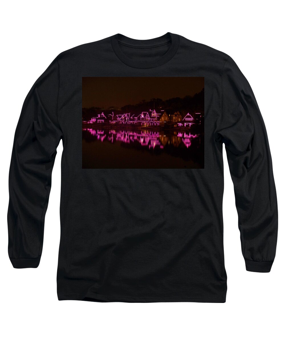 Philly Long Sleeve T-Shirt featuring the photograph Boathouse Row in Pink by Ed Sweeney