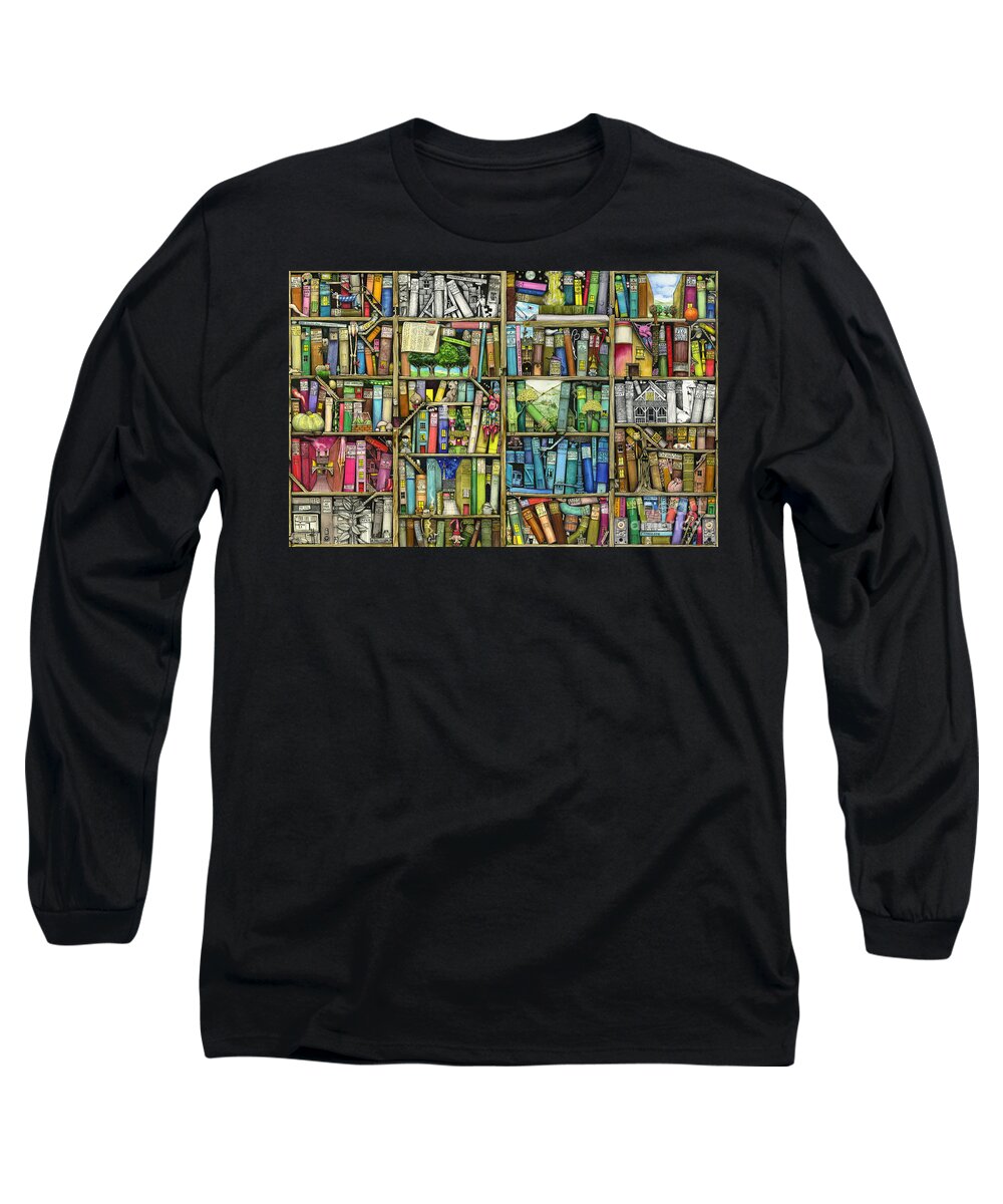 Colin Thompson Long Sleeve T-Shirt featuring the digital art Bookshelf by MGL Meiklejohn Graphics Licensing