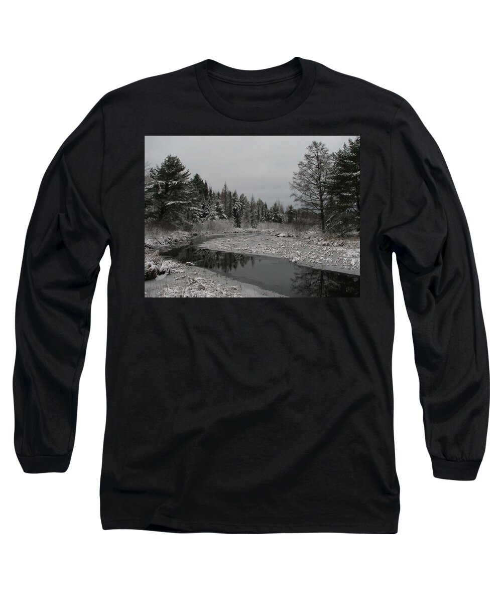 Black And White Long Sleeve T-Shirt featuring the photograph Boot Creek Ice Over by Dale Kauzlaric