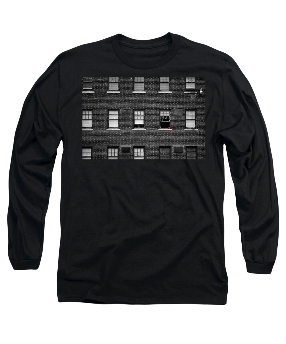 Architecture Long Sleeve T-Shirt featuring the photograph Brick Wall and Windows by Jim Shackett
