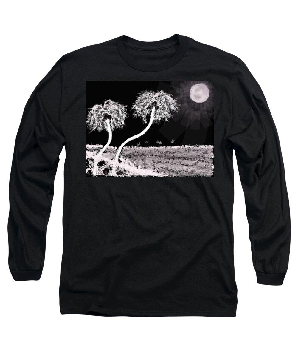 Digital Seascape Long Sleeve T-Shirt featuring the digital art Bright Night in the Tropics by Renee Michelle Wenker