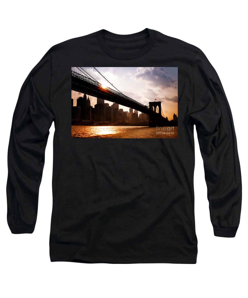 New York City Long Sleeve T-Shirt featuring the photograph Brooklyn Bridge and Skyline Manhattan New York City by Sabine Jacobs