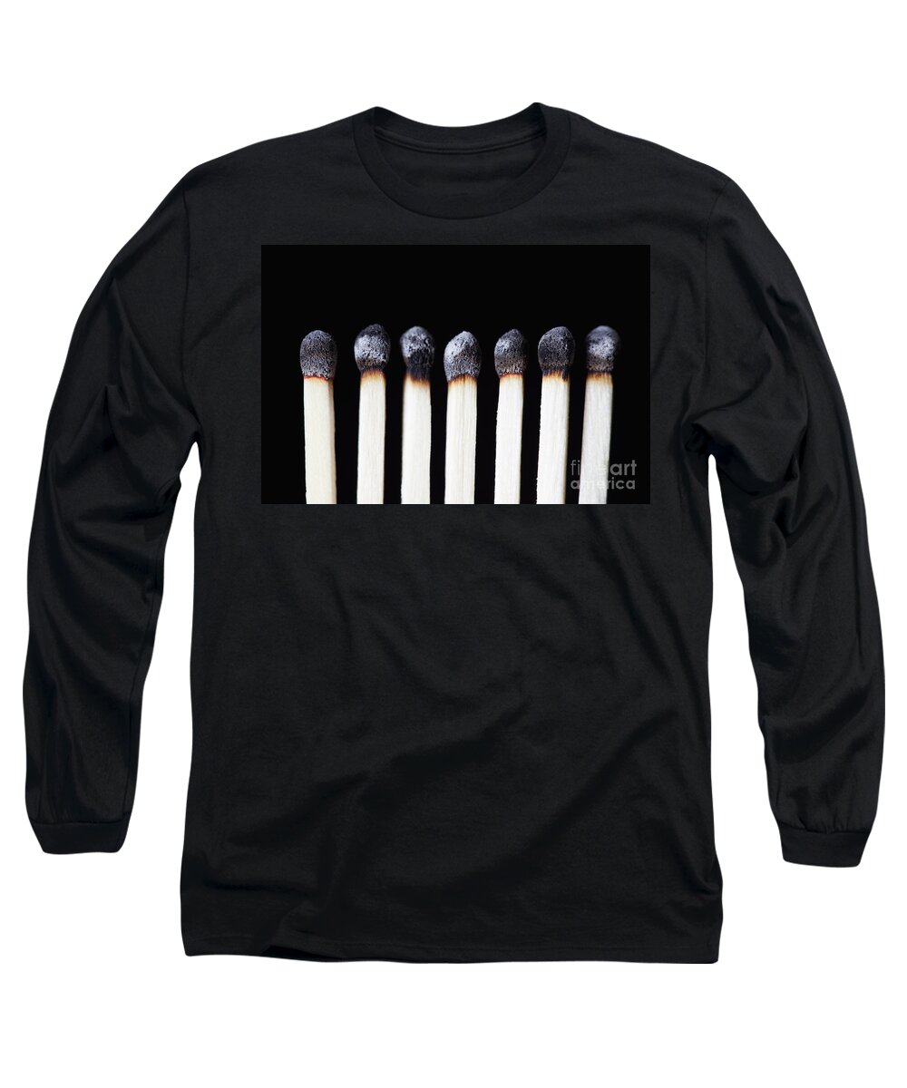 Matches Long Sleeve T-Shirt featuring the photograph Burnt Matches on Black by Bryan Mullennix