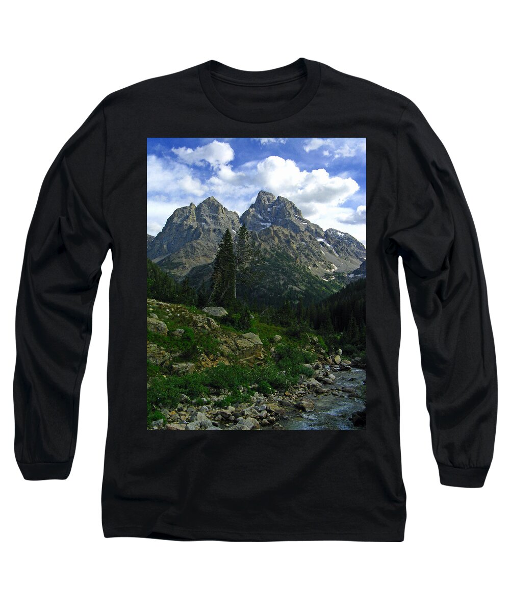 Cascade Canyon Long Sleeve T-Shirt featuring the photograph Cascade Creek The Grand Mount Owen by Raymond Salani III