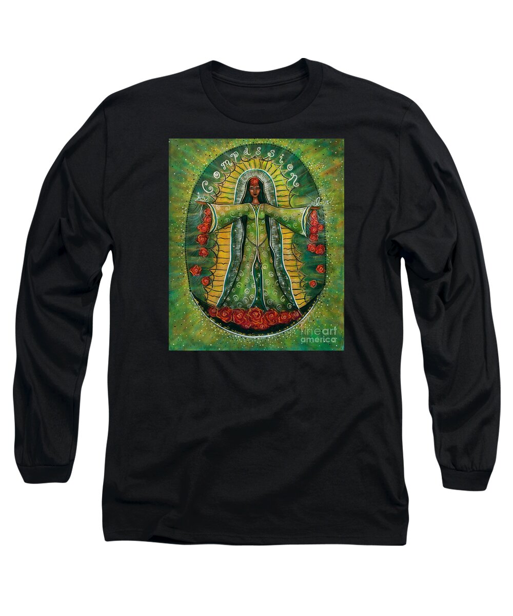 Black Madonna Long Sleeve T-Shirt featuring the painting Cascade Of Roses Madonna by Deborha Kerr
