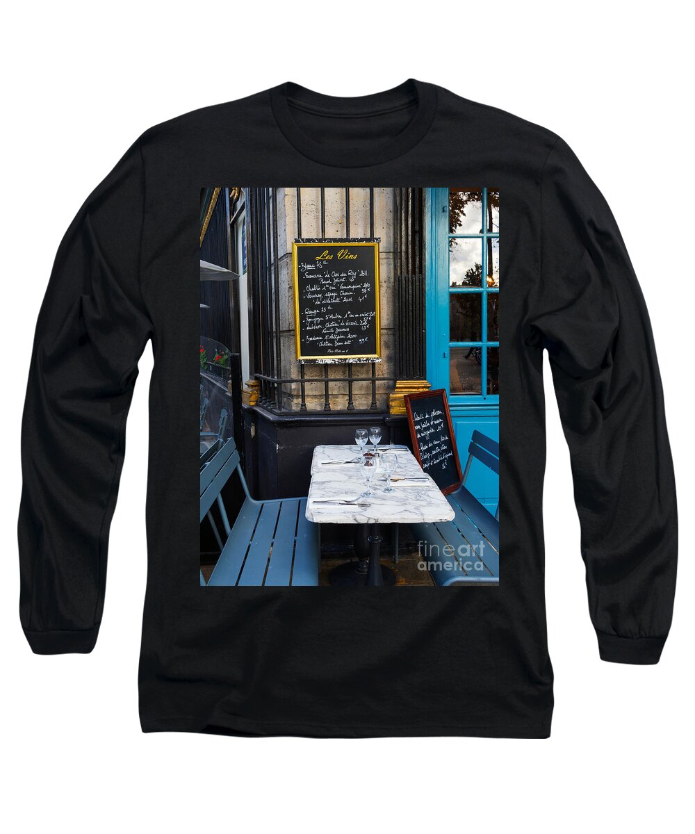 Chalkboard Long Sleeve T-Shirt featuring the photograph Chalkboard at an outdoor cafe in Paris by Louise Heusinkveld