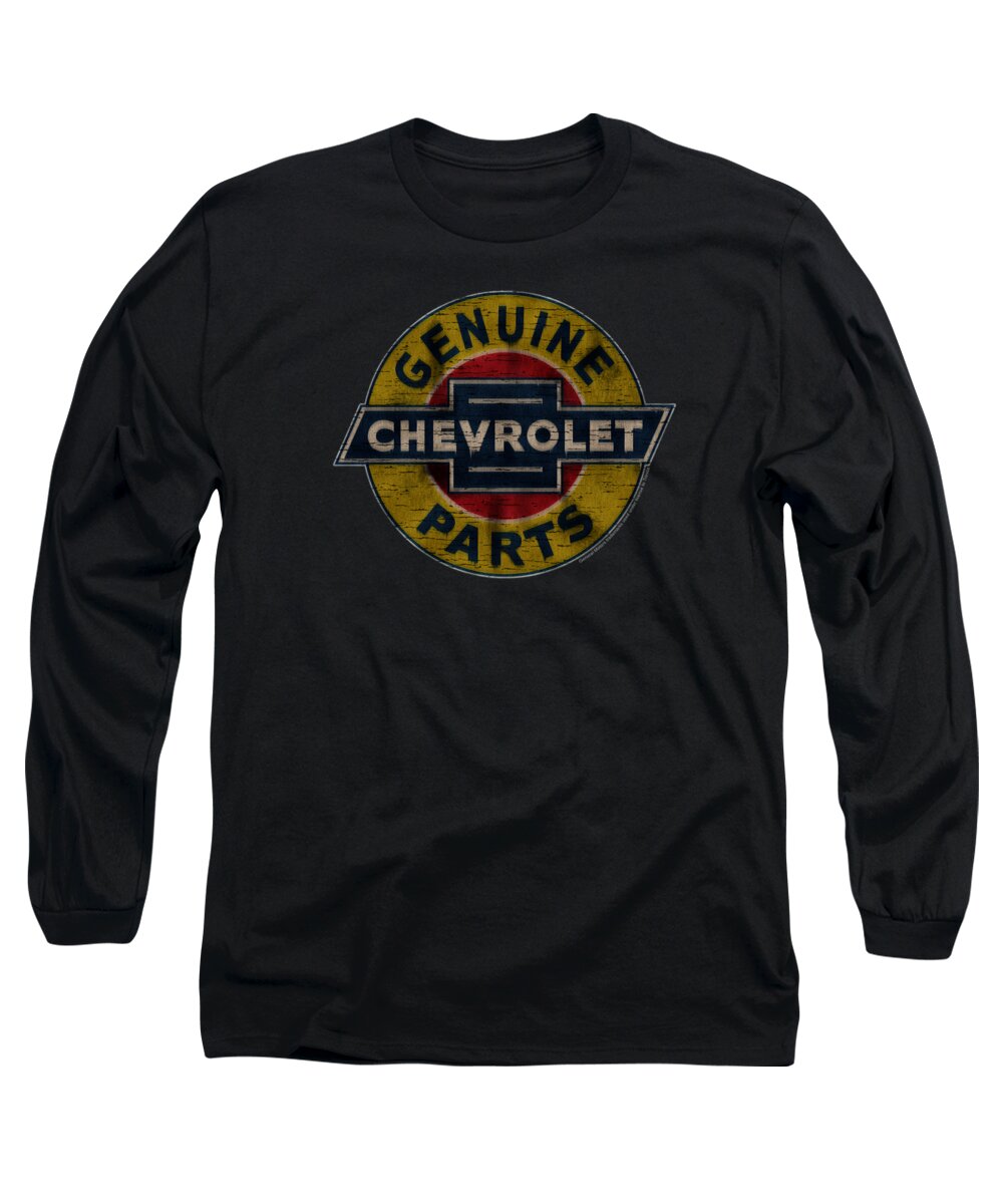 Chevrolet Long Sleeve T-Shirt featuring the digital art Chevrolet - Genuine Chevy Parts Distressed Sign by Brand A