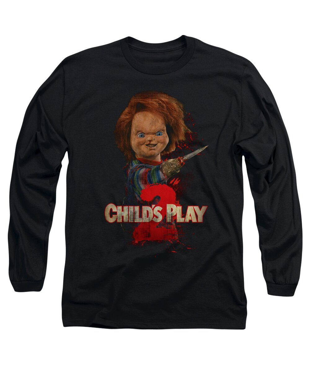 Child's Play 2 Long Sleeve T-Shirt featuring the digital art Childs Play 2 - Heres Chucky by Brand A