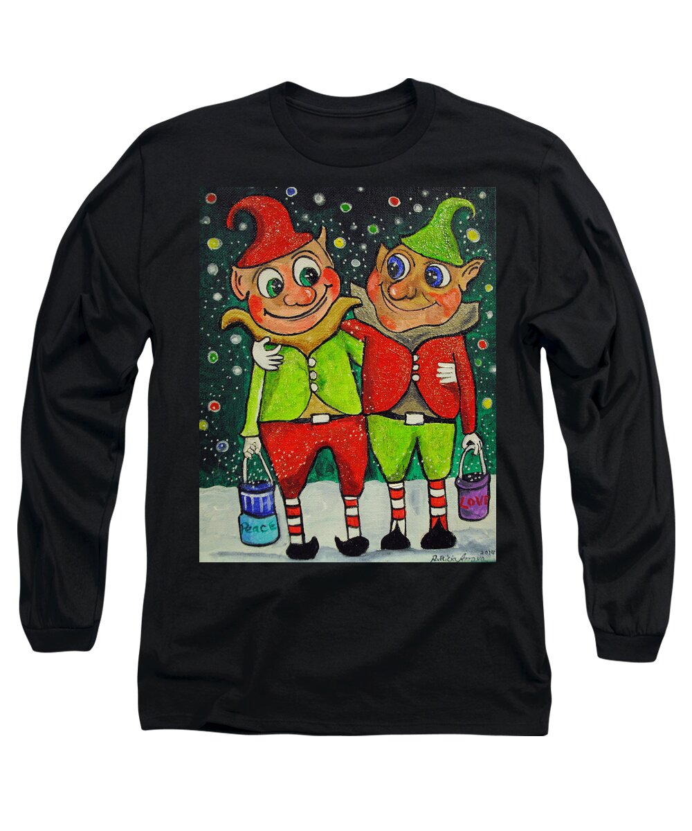 Christmas Long Sleeve T-Shirt featuring the painting Christmas Elves by Patricia Arroyo