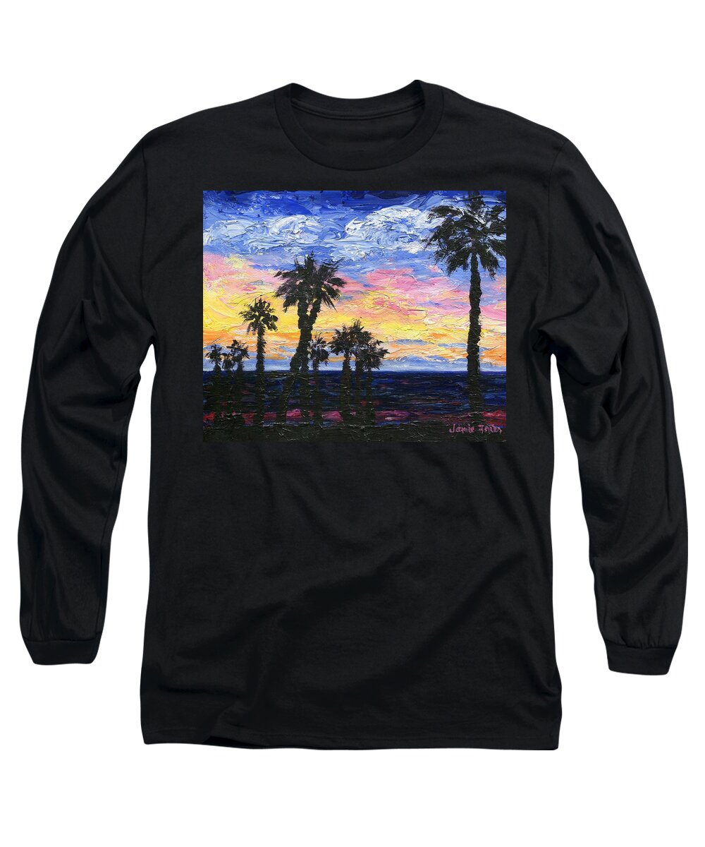 Sunset Long Sleeve T-Shirt featuring the painting Christmas Eve in Redondo Beach by Jamie Frier