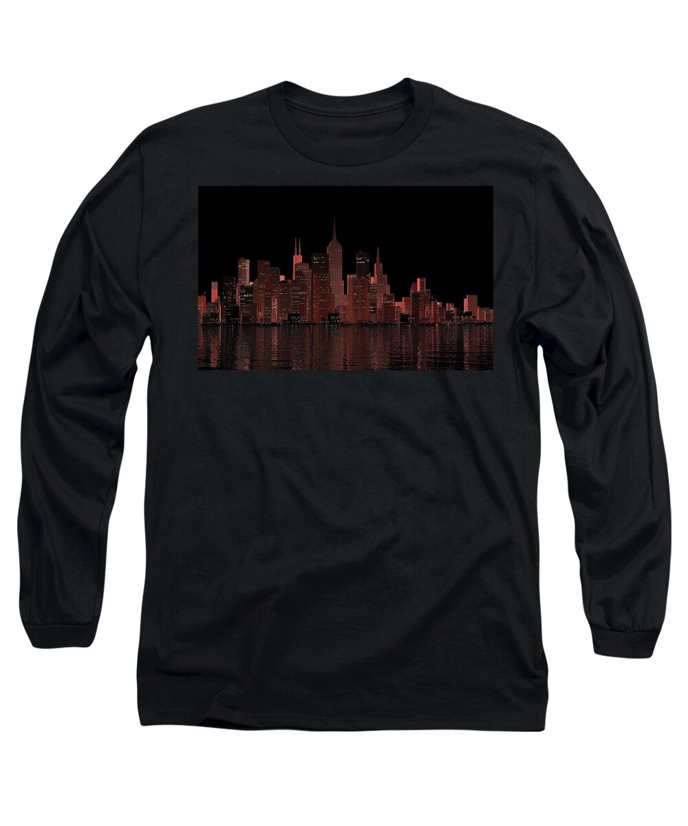 City Long Sleeve T-Shirt featuring the digital art Chicago City Dusk by Louis Ferreira