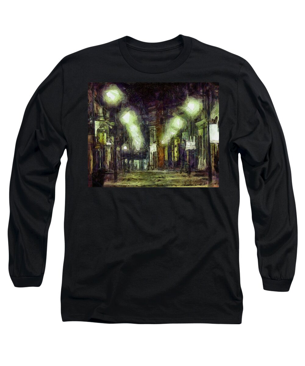 Www.themidnightstreets.net Long Sleeve T-Shirt featuring the digital art City Street by Joe Misrasi